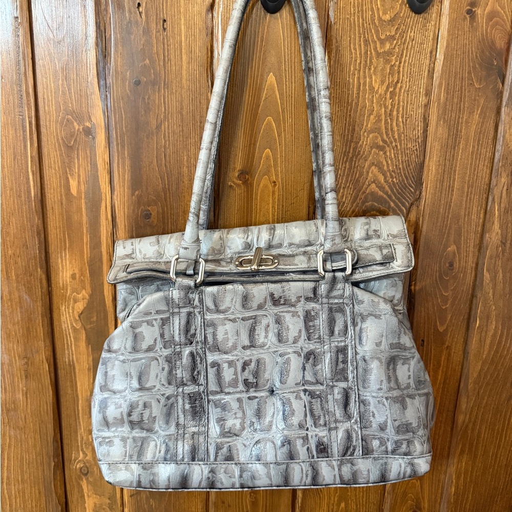 Made in Italy | Leather Vintage Gray Crocodile-Embossed Women's Bag